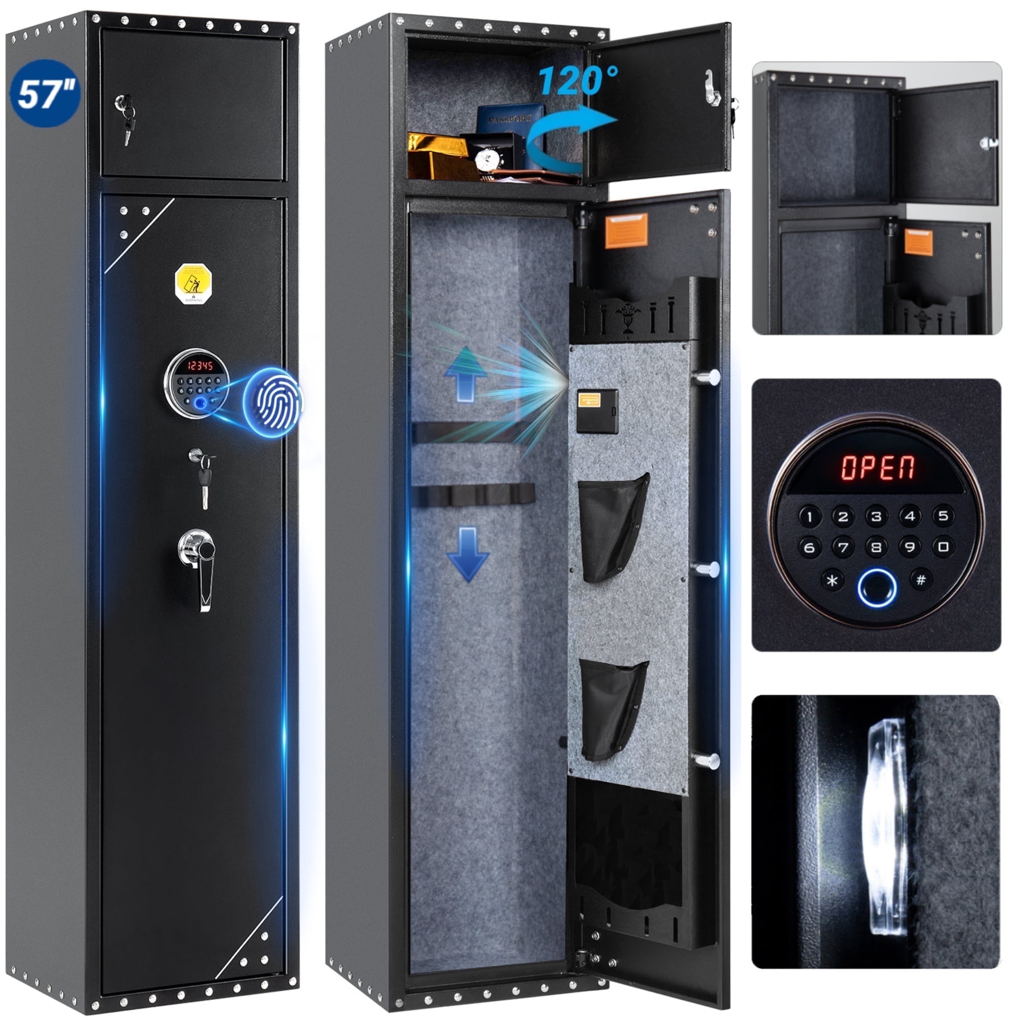 Gun Safe,BlackSmith Biometric 6 Gun Safes with Lock Box and Removable Shelf,Fingerprint Quick Access Rifle Safe Gun Cabinet for Rifles,Shotguns,Pistols